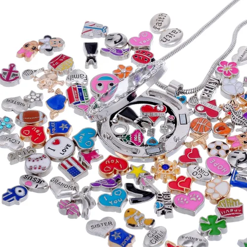 Vista 3 de RUBYCA Venta al por mayor encantos flotantes lote para DIY cristal Living Memory Locket Mix Silver Gold Color, Zinc, cristal