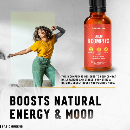 Vista 5 de Vitamina B Complex Liquid Drops Vegan – Fórmula sublingual extra fuerte, maximiza la absorción y aumenta la energía – B1, B2, B3, B5, B6, B7, B9
