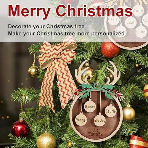 Vista 3 de YRH Adornos de Navidad personalizados con nombres de familia, 1-9 nombres, 1 pancarta inferior (4 adornos de Navidad de estilo)