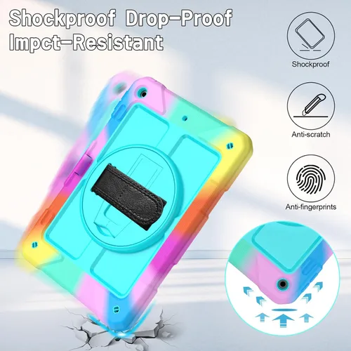 Vista 7 de LTROP Funda para iPad de 9ª/8ª/7ª generación (2021/2020/2019), Funda para iPad de 10.2" a prueba de golpes con correa para el hombro, soporte