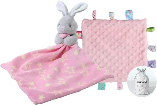 Vista 15 de CREVENT Mantas de bebé suaves y acogedoras para niños y niñas + manta de seguridad, juego con una bolsa de regalo esenciales para recién nacidos Gris