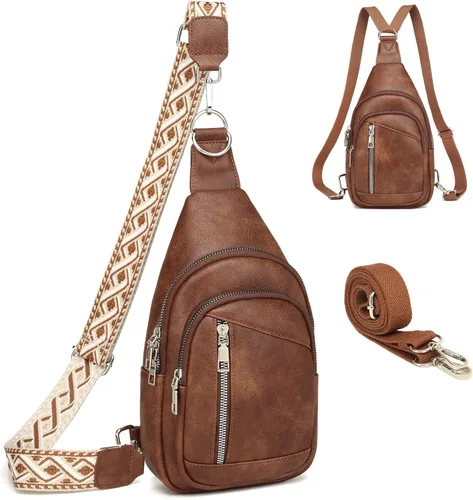 Vista 14 de Bolso Bandolera Mochila Cruzada - 2 en 1 Bolso Cruzado de Cuero Riñonera con 2 Correas Extraíbles Mini diaper bag, Instant Wipes pocket
