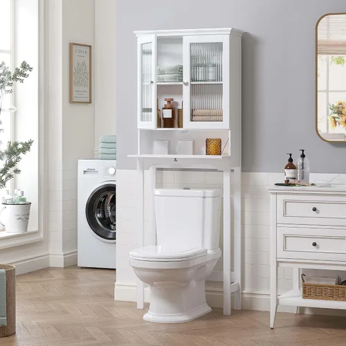 Vista 3 de Spirich Over the Toilet Storage Cabinet with Moru Glass Doors, White