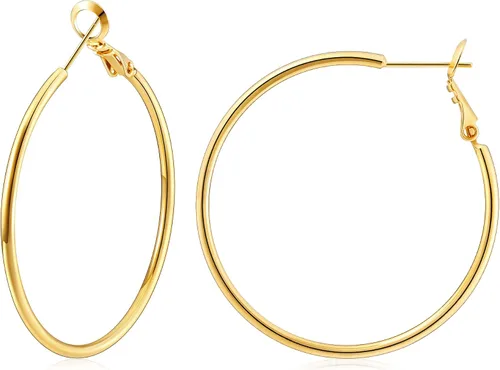 Vista 22 de Gacimy Aretes de aro de oro para mujer, aros finos chapados en oro de 14 Negro