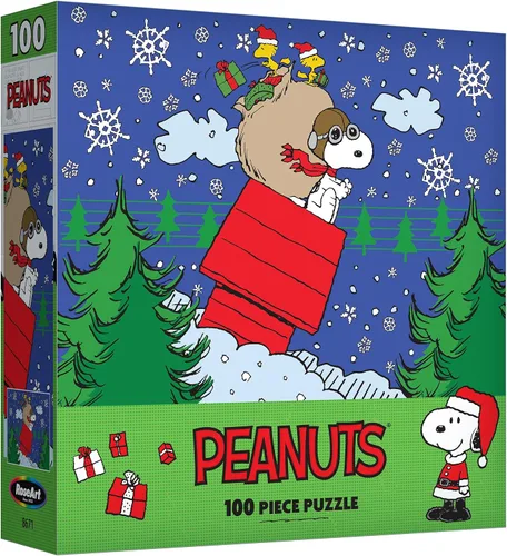 Vista 2 de RoseArt - Peanuts - Entrega de Navidad de Snoopy - Rompecabezas de 100 piezas para niños y adultos