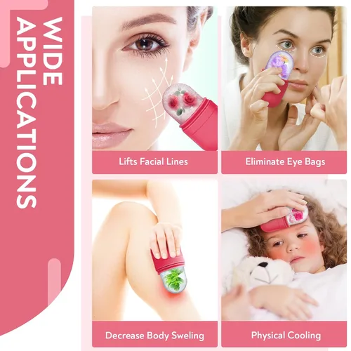 Vista 5 de AURUZA 2 rodillos de hielo para cara y ojos, rodillo facial de hielo, herramientas de belleza para el cuidado de la piel, soporte de hielo, cubo