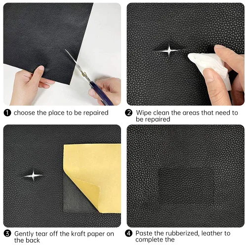 Vista 4 de Kit de parches de reparación de cuero para muebles de 12.6 x 60 pulgadas, cinta de cuero autoadhesiva duradera e impermeable beige, parche de cuero