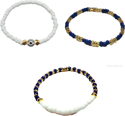 Vista 8 de Juego de 3 pulseras de cuerda elástica de santería de ojo malvado hechas a mano Obatala Oshun Yemaya Orula Elegua Oya Ogun Ochosi Shango Babalu Aye