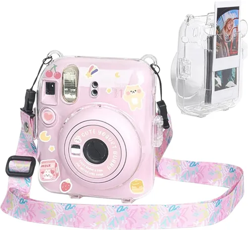 Vista 9 de Funda transparente Mini 12 con bolsillo para película para cámara instantánea Fujifilm Instax Mini 12, vitrina con correa de hombro ajustable Funda