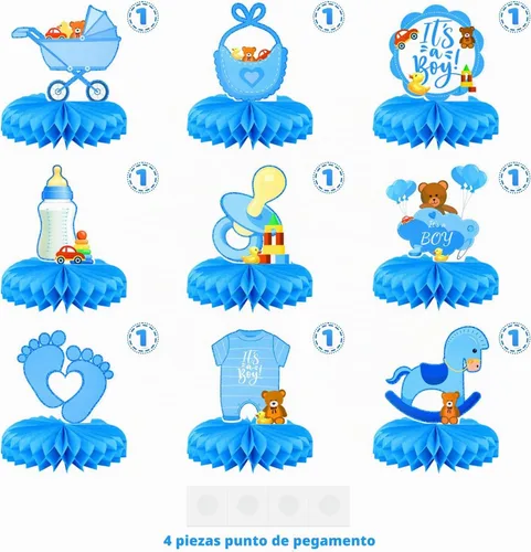 Vista 7 de 9 piezas de centros de mesa con temática de panal de abeja, decoración de mesa de panal azul, decoración de mesa para niños, decoración de mesa