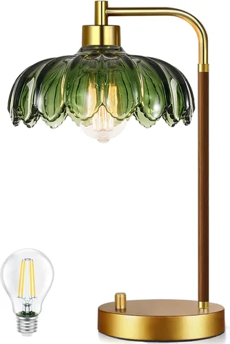 Vista 16 de ILLMTW Lámpara de mesa de flores para dormitorio, sala de estar, pequeñas lámparas doradas, regulables, estilo bohemio, con pantalla de cristal