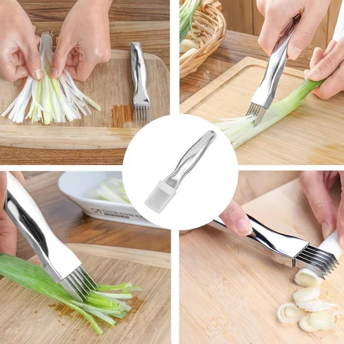 Vista 6 de PCTC Cuchillo de Acero Inoxidable para Cebolla Verde Picada, Utensilio de Cocina para Cortar Verduras y Cebolla, Cuchillo Afilado para Cortar