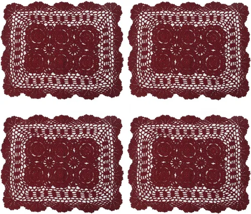 Vista 8 de kilofly Juego de 4 manteles individuales hechos a mano de algodón con encaje de ganchillo (juego de 4), color beige