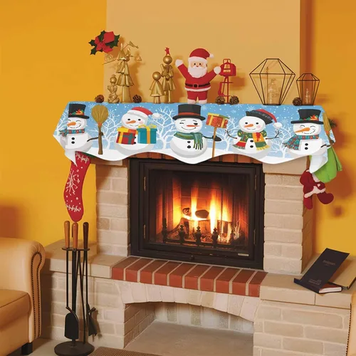 Vista 8 de Funda para bufanda de chimenea con diseño de muñeco de nieve azul para Navidad, Halloween, Acción de Gracias, otoño, decoración de interiores