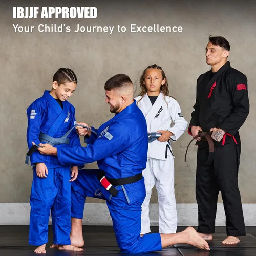 Vista 5 de Elite Sports Kids BJJ GI - Kimono brasileño Jiujitsu Gi con tela preencogida y cinturón, para niños y jóvenes, aprobado por la IBJJF