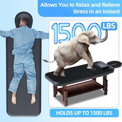Vista 3 de Mesa de masaje de 31 pulgadas de ancho con capacidad de peso de 1500 libras, cama de masaje de altura ajustable para uso profesional y doméstico