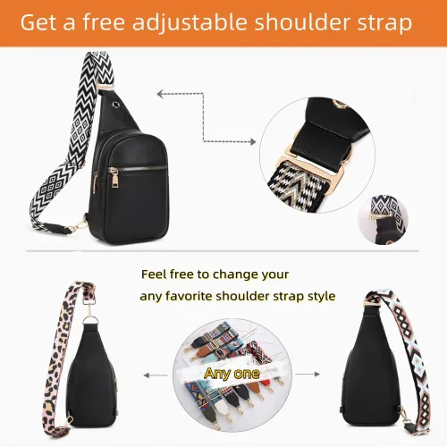 Vista 4 de WSRYDLDJ - Cangurera pequeña de cuero para mujer, cangurera cruzada de cuero, bolsa de pecho para mujer, Negro W