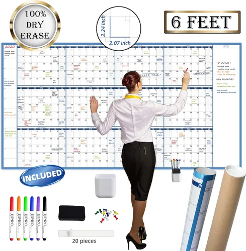 Vista 9 de Calendario de pared de borrado en seco, 38 x 26 pulgadas, calendario anual sin fecha en blanco, planificador laminado de alta calidad, calendario