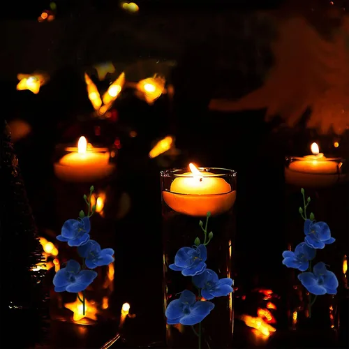 Vista 5 de LARDUX Flores artificiales para velas flotantes, centro de mesa de boda, mini orquídea, relleno de floreros para boda, mesa de comedor, fiesta