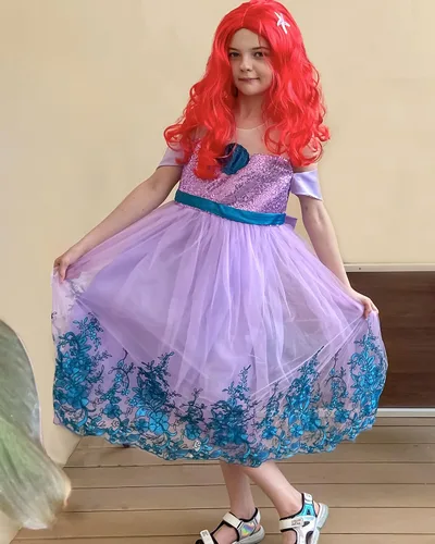Vista 5 de keaiyouhuo Vestido de princesa sirena 3-13T para niñas disfraz de cosplay vestido de fiesta de cumpleaños peluca roja