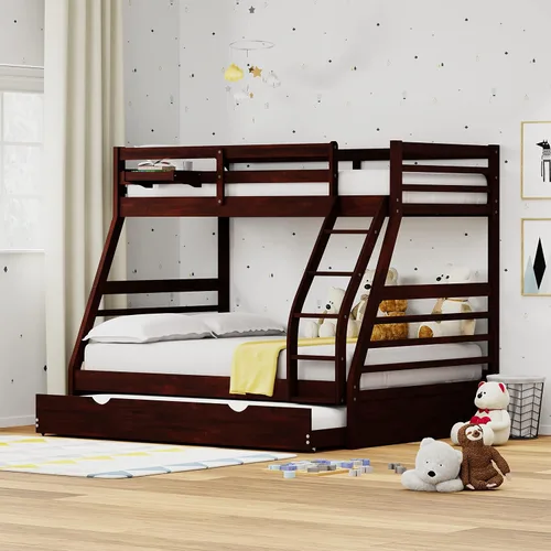 Vista 29 de Glenwillow Home Litera Plana de madera maciza individual sobre cama matrimonial, color espresso
