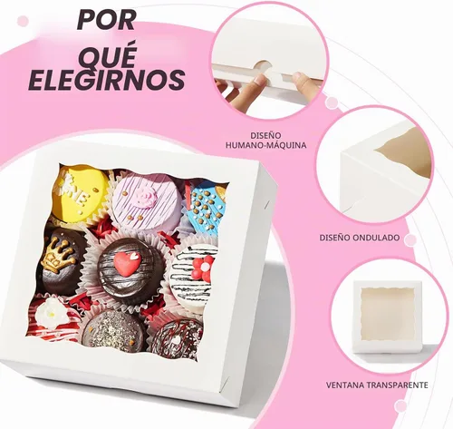 Vista 2 de 20 cajas de panadería blancas con ventana de 6 x 6 x 2.5 pulgadas, cajas de chocolate pequeñas para pasteles, macarrones, pasteles y trufas