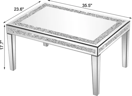 Vista 7 de Mesa de centro de plata con borde de cristal triturado, vidrio