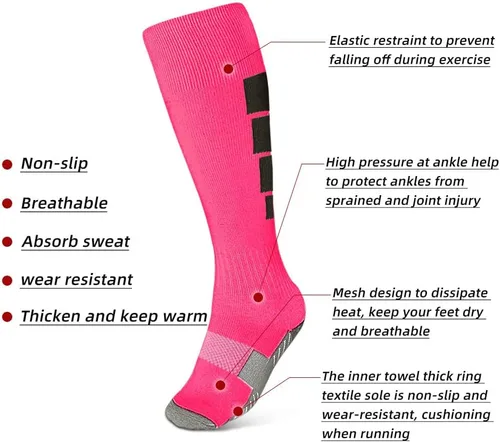 Vista 2 de ZEPOHCK Calcetines deportivos de fútbol para niños, 2 pares de calcetines altos hasta la rodilla para niños y niñas para zapatos de talla 3-6.5