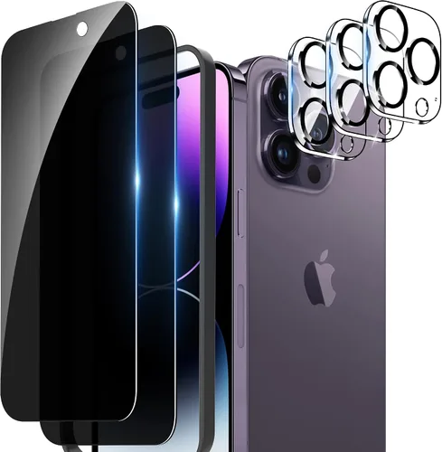 Vista 10 de WHPXJY Paquete de 2 + 3 protectores de pantalla de privacidad para iPhone 15 con protector de lente de cámara, antiarañazos, sin burbujas, fácil