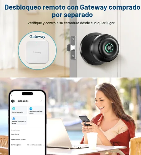 Vista 8 de Cerradura de puerta por huella dactilar, perilla de puerta inteligente con cerradura, perilla de puerta biométrica con aplicación y llave, cerradura