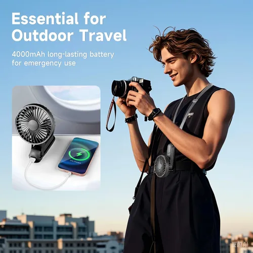 Vista 4 de Ventilador de mano portátil, [hasta 15 horas de trabajo] Ventiladores personales plegables de 180°, mini ventilador de mano recargable por USB