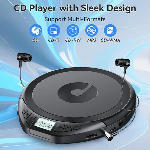 Vista 4 de Reproductor de CD portátil con auriculares, reproductor de CD KOVCDVI Negro