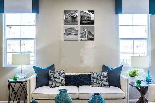 Vista 3 de NAN Wind Moderno lienzo de 4 paneles de arquitecturas en blanco y negro de giclée, pinturas de paisajes en lienzo de edificios de Roma, pinturas