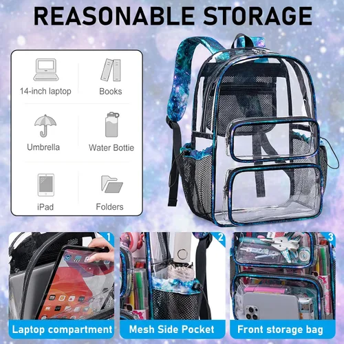 Vista 37 de CAMTOP Mochila transparente resistente y transparente para estudiantes, escuela, trabajo, festival, viajes, deportes, Beige, Mediana, Camtop Mochila
