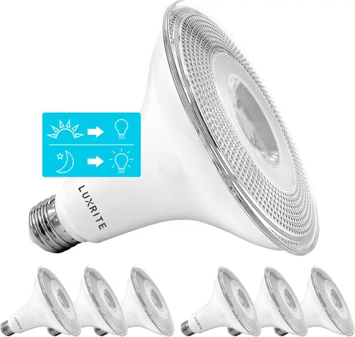 Vista 8 de LUXRITE Bombilla LED PAR38 del atardecer al amanecer, equivalente a 90 W, sensor de encendido y apagado automático, blanco suave de 3000 K, 1250