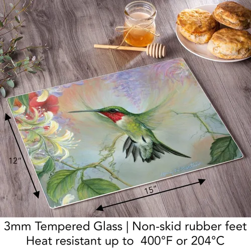 Vista 7 de Ruby Hummingbird Natures Gift of Feathers Tabla de cortar grande de vidrio templado Highland Graphics Tabla de servir, tablero de embutidos