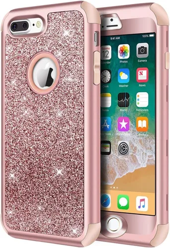 Vista 20 de Hython Funda para iPhone 8 Plus/7 Plus - Defensor resistente, carcasa rígida híbrida con purpurina brillante, cubierta de goma a prueba de golpes