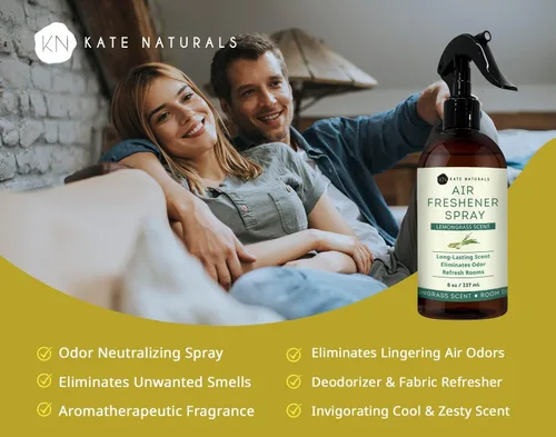 Vista 2 de Kate Naturals Ambientador en aerosol para el hogar. Aceite esencial de hierba limón, eliminador de olores, ambientador en aerosol para almohadas