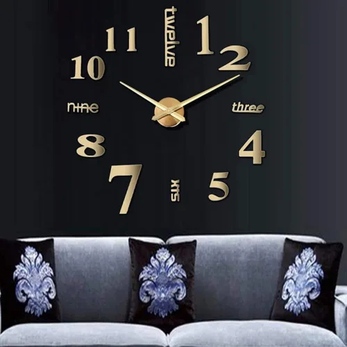 Vista 6 de Reloj de pared moderno con espejo 3D sin marco para el hogar, color negro Reloj de Pared Espejo de Pared Pegatinas de Pared, decoración de pared