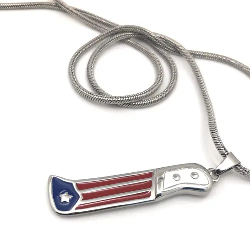 Vista 3 de Papiichulo Machete Boricua - Acero Inoxidable - Azul, Blanco, Rojo