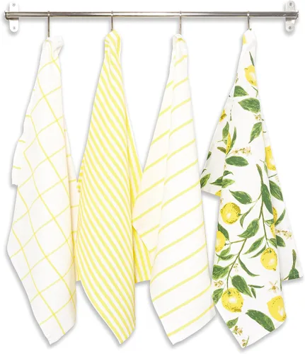 Vista 2 de KAF Home - Juego de trapos de cocina, diseño de limones (4 unidades, 100 % algodón, 46 x 71 cm)