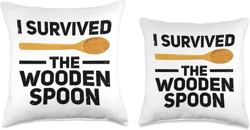 Vista 3 de Wooden Spoon Childhood Survivor 80s Nostalgia Pun I Survived The Wooden Spoon Funny Adult Humor - Almohada sarcástica para hombre, 16 x 16 pulgadas