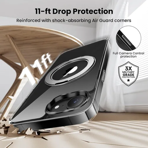 Vista 3 de Funda con soporte de anillo de 360° para iPhone 16E/17E con 2 protectores de pantalla, compatible con MagSafe, antiamarilleo y resistente a