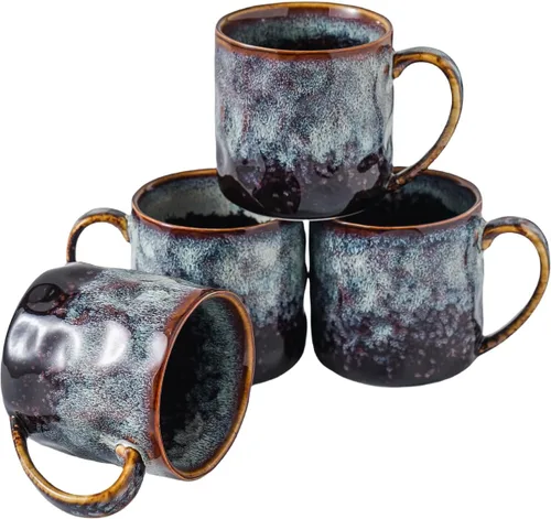 Vista 7 de Tazas de café de cerámica, tazas de cerámica de 12 onzas, tazas de té con asa, divertidas tazas de capuchino, aptas para lavavajillas, juego de 4