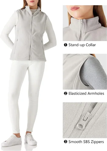 Vista 4 de Outdoor Ventures Chaleco de forro polar con cremallera para mujer, con bolsillos, cálido chaleco sin mangas para otoño e invierno