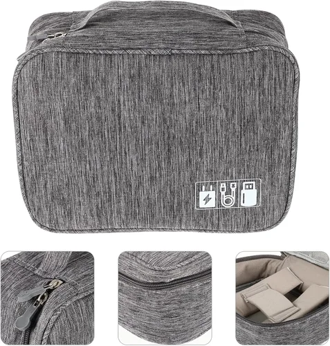 Vista 7 de Bolsa organizadora de cables de viaje portátil, estuche de almacenamiento electrónico compacto para auriculares, cargadores, cables de datos
