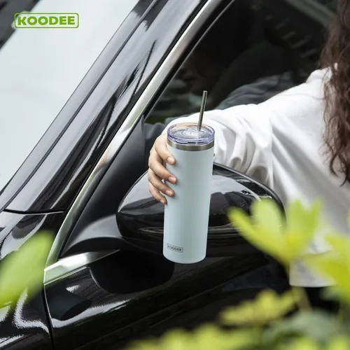 Vista 6 de koodee Vaso Tumbler Delgado de Acero Inoxidable de 20 oz con Aislamiento de Doble Pared, Vaso Tumbler Delgado para Agua para Café, Té (Azul Bebé)