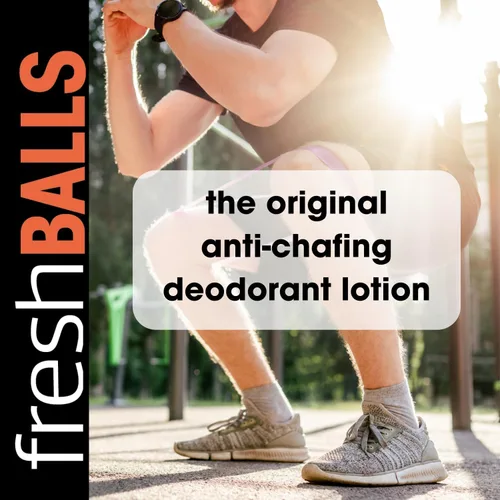 Vista 2 de Fresh BALLS Loción – Crema calmante antirozaduras para hombre en polvo – Desodorante de bolas e higiene para el área de la ingle, 3.4 onzas líquidas