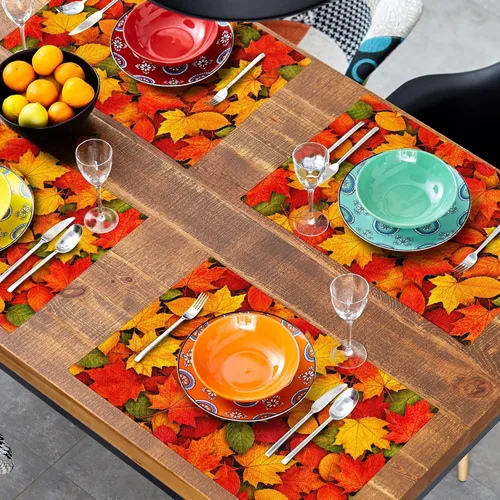 Vista 8 de Fall Placemats 12×18 Inches Set of 4 Autumn Leaves Festival Indoor Kitchen Dining Table Place Mats for Home Party Decoration