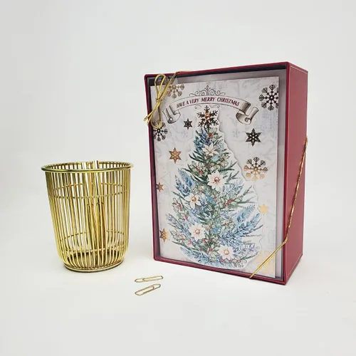 Vista 3 de Punch Studio - Tarjetas navideñas en caja con diseño dimensional de árbol botánico con 12 tarjetas y sobres adornados (44686)